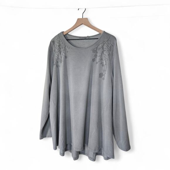 Soft Surroundings Embroidered Gray Tunic Top Size 3X - Picture 1 of 8